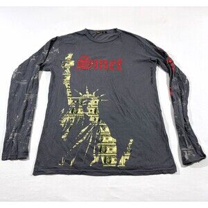 Rare Y2K VTG SMET Christian Audigier Gray AOP Long Sleeve T-shirt Graphic L USA